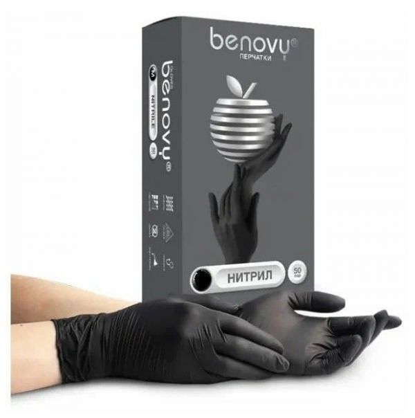 benovy перчатки нитрил S черные 50пар.