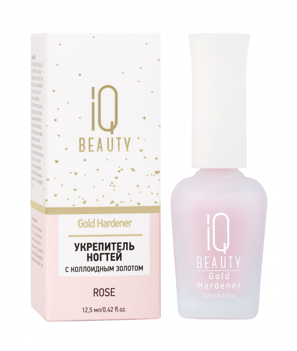 IQ BEAUTY - Укрепитель ногтей с коллоидным золотом Gold Hardener Rose, 12,5мл