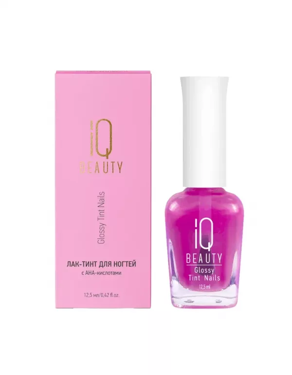 IQ BEAUTY - Лак-тинт для ногтей с АНА-кислотами Glossy Tint Nails Magenta Ice, 12,5мл